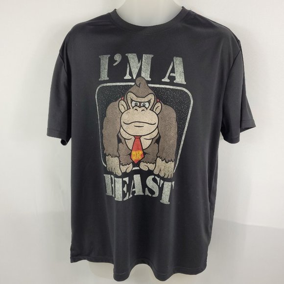 Nintendo Donkey Kong I'm A Beast Polyester T-Shirt Mens size Large - Picture 1 of 2
